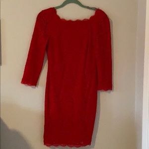 Adrianna Papell Red Lace Dress 3/4 Sleeve